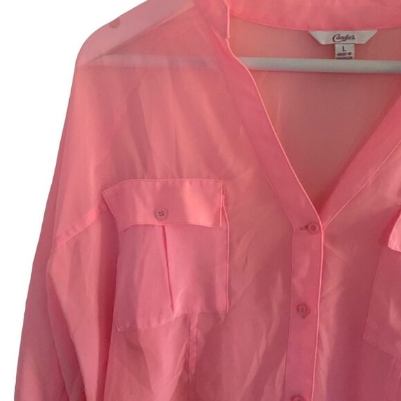 Candie’s pink sheer button down large blouse - Picture 3 of 9